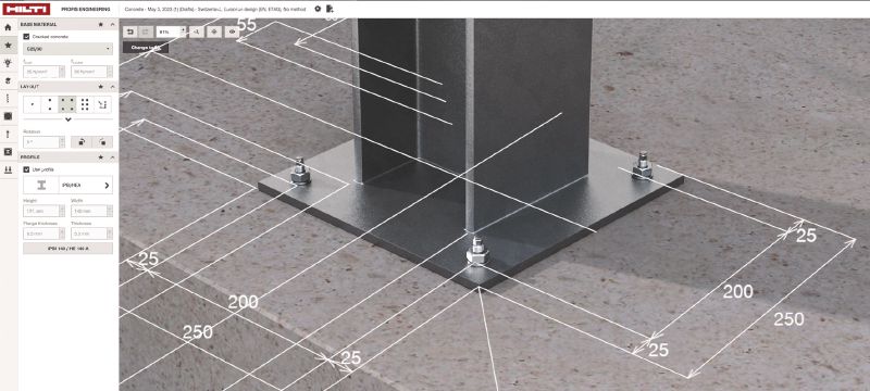 Software de design estrutural PROFIS Engineering Suite Software de engenharia estrutural para design de ancoragens com códigos e aprovações, cálculos do Método de Elementos Finitos Baseado em Componentes, e uma variedade de métodos de fixação Aplicações 1