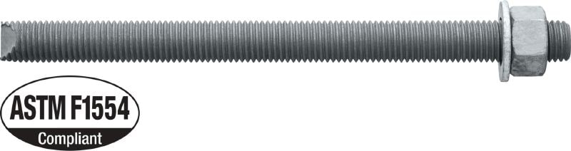 HAS-B-105 HDG Barra roscada Barra roscada de alto desempenho para ancoragens injetáveis híbridas/epóxi e em ampolas (aço carbono, ASTM F1554 grau 105, galvanizado a quente)